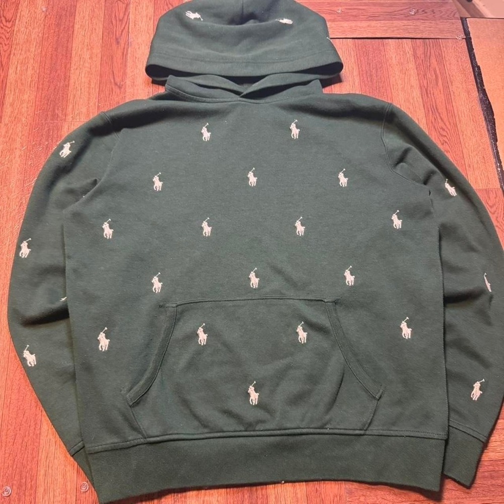 Polo Ralph Lauren Green Fleece All Over Pony‎ Hoodie Medium